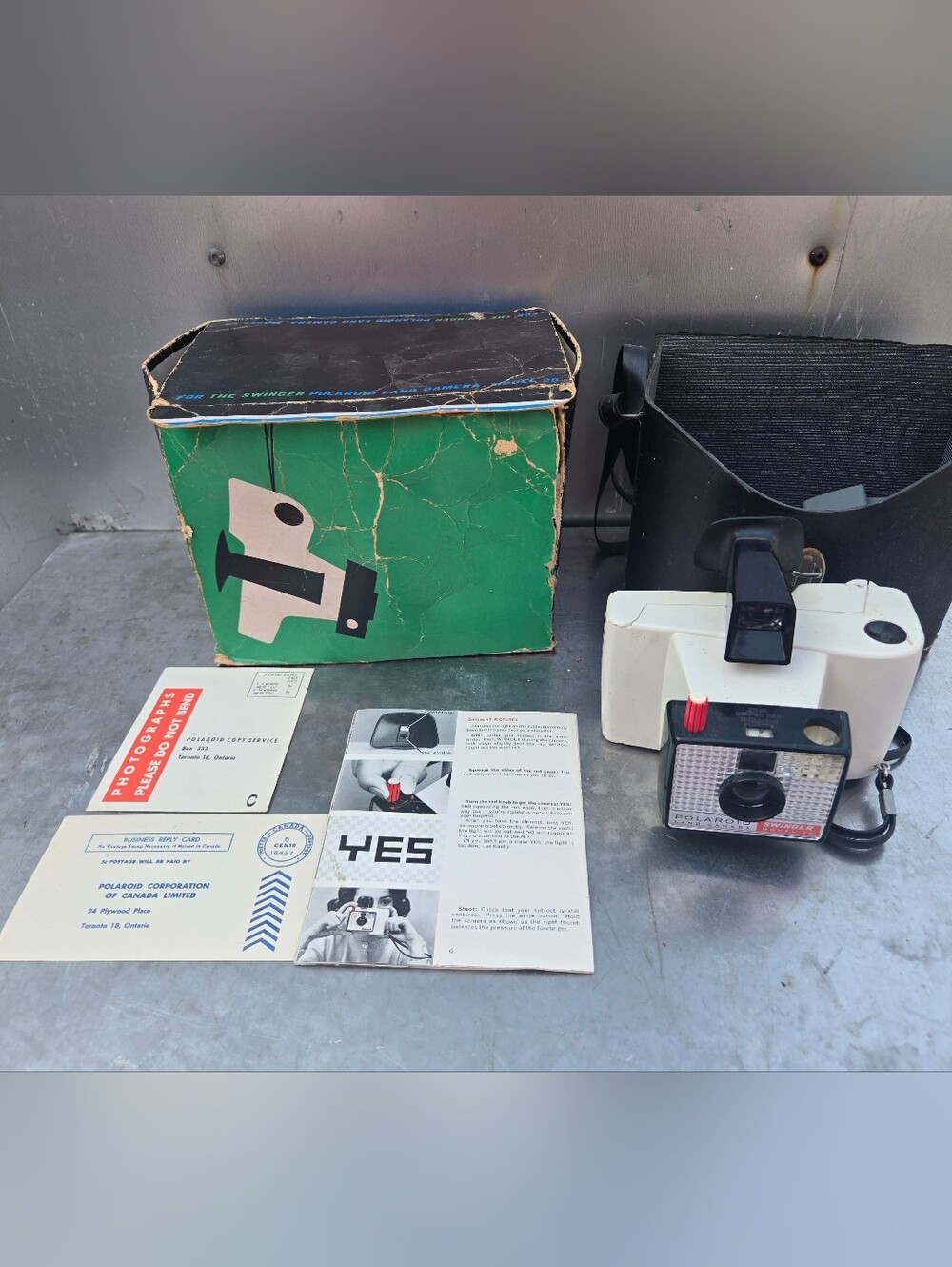Vintage Polaroid Swinger Model 20 Land Camera with Original Box and Accessories